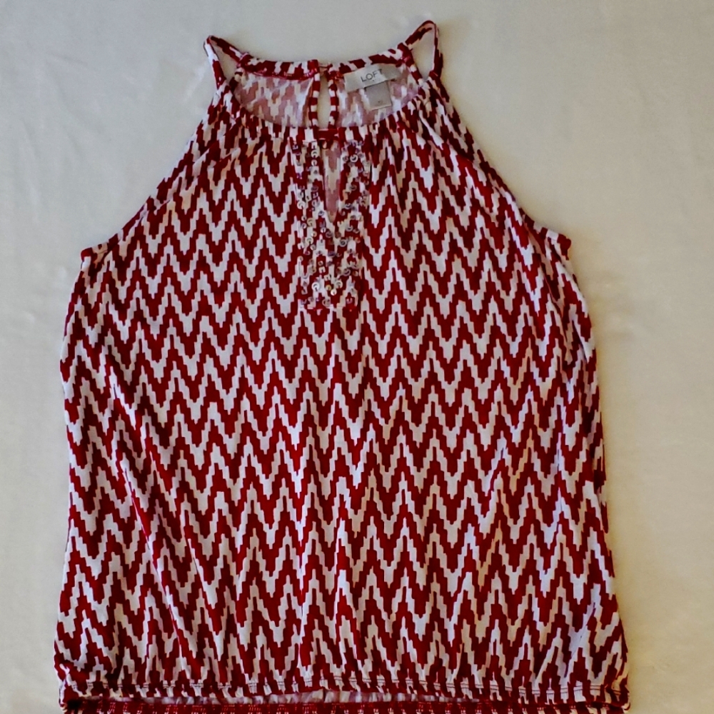 LOFT Red & White Zigzag Top sz XS